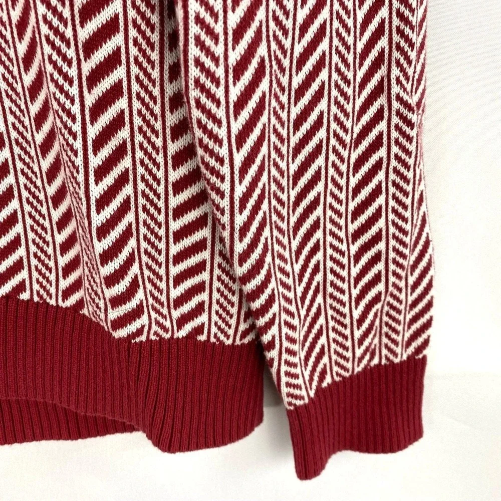 70s Style American Rag Men's Shawl Collar Sweater Men L Red Herringbone Grandpa